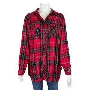 Torrid Plaid Shirt 00 Red Black Long Sleeve Button Up